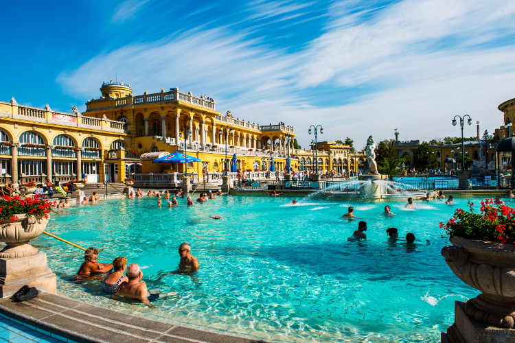 Budapest Sunset times in March Open air bath